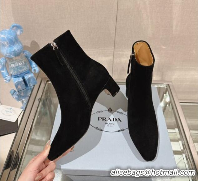 Stylish Prada Suede Heel Ankle Boots 5.5cm Black 013056