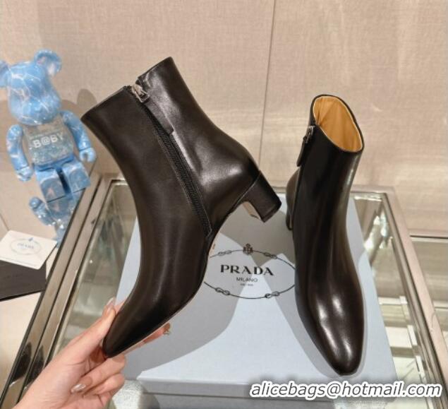 Hot Style Prada Leather Heel Ankle Boots 5.5cm Black 013057