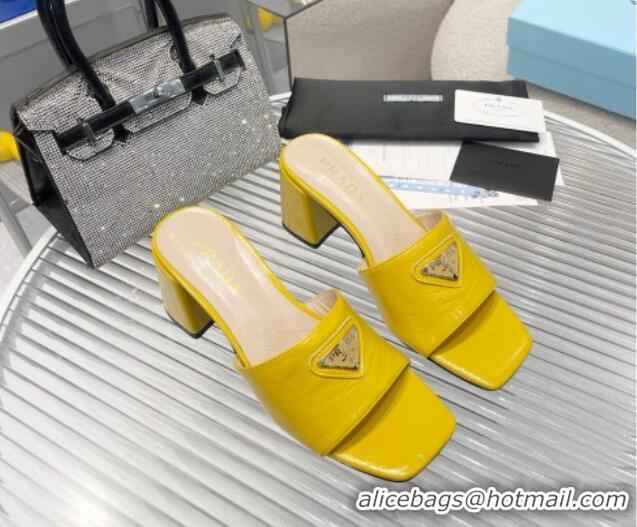 Good Quality Prada Embossed Leather Heel Slide Sandals Yellow 1013064