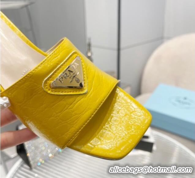 Good Quality Prada Embossed Leather Heel Slide Sandals Yellow 1013064