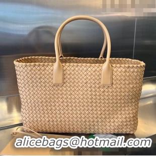 Shop Grade Bottega Veneta Large Cabat Tote Bag in Intreccio Leather 608811 Almond Pink 2023