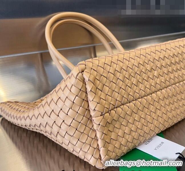 Shop Grade Bottega Veneta Large Cabat Tote Bag in Intreccio Leather 608811 Almond Pink 2023