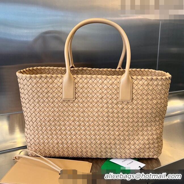 Shop Grade Bottega Veneta Large Cabat Tote Bag in Intreccio Leather 608811 Almond Pink 2023