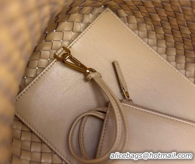 Shop Grade Bottega Veneta Large Cabat Tote Bag in Intreccio Leather 608811 Almond Pink 2023