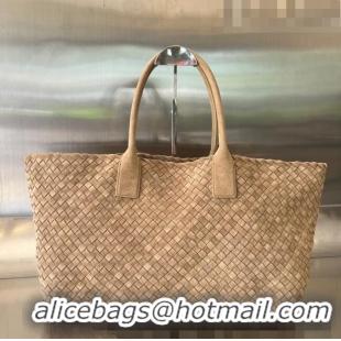 Buy Discount Bottega Veneta Large Cabat Tote Bag in Intreccio Suede 608811 Camel Brown 2023