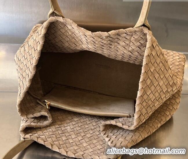 Buy Discount Bottega Veneta Large Cabat Tote Bag in Intreccio Suede 608811 Camel Brown 2023