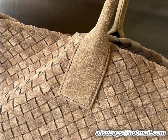 Buy Discount Bottega Veneta Large Cabat Tote Bag in Intreccio Suede 608811 Camel Brown 2023