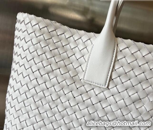 Top Quality Bottega Veneta Large Cabat Tote Bag in Intreccio Leather 608811 White 2023