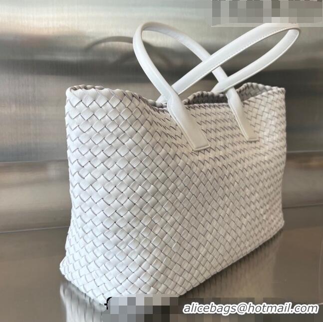 Top Quality Bottega Veneta Large Cabat Tote Bag in Intreccio Leather 608811 White 2023