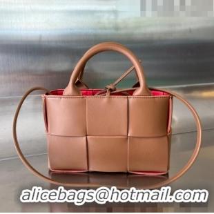 Well Crafted Bottega Veneta Candy Arco Tote Bag in Intreccio Lambskin 729029 Brown/Red 2023