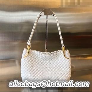 Famous Brand Bottega Veneta Small Clicker Shoulder Bag in Padded Intreccio Leather 730968 White 2023