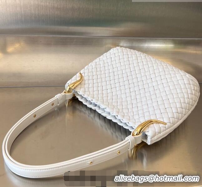 Famous Brand Bottega Veneta Small Clicker Shoulder Bag in Padded Intreccio Leather 730968 White 2023