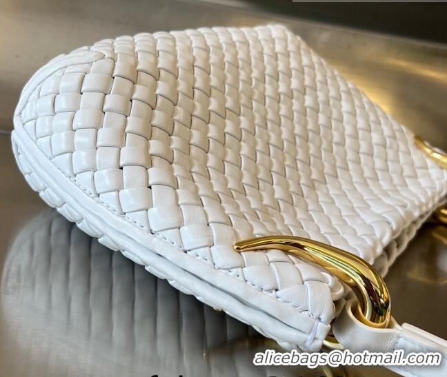 Famous Brand Bottega Veneta Small Clicker Shoulder Bag in Padded Intreccio Leather 730968 White 2023