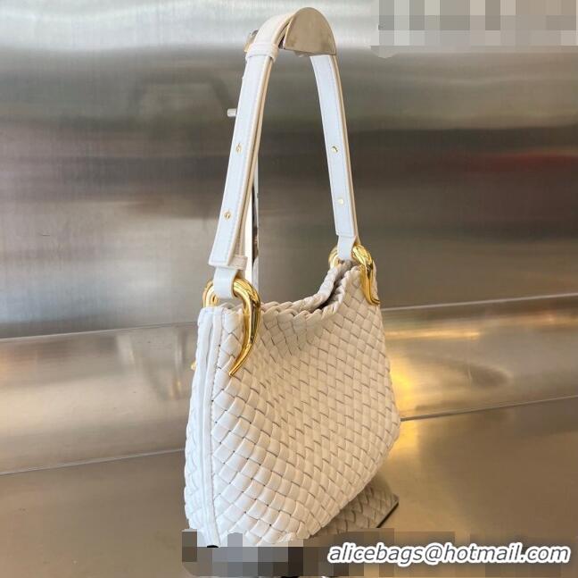 Famous Brand Bottega Veneta Small Clicker Shoulder Bag in Padded Intreccio Leather 730968 White 2023