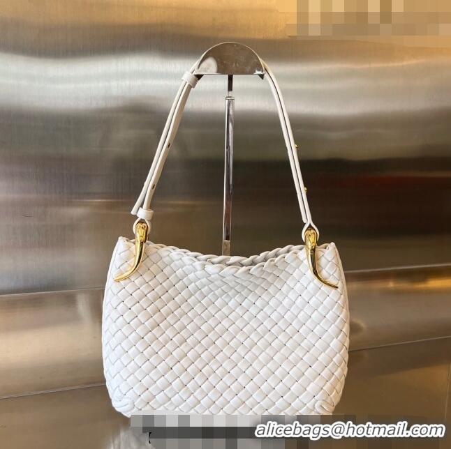 Famous Brand Bottega Veneta Small Clicker Shoulder Bag in Padded Intreccio Leather 730968 White 2023