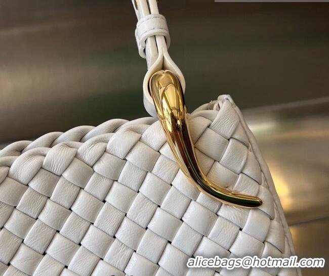 Famous Brand Bottega Veneta Small Clicker Shoulder Bag in Padded Intreccio Leather 730968 White 2023