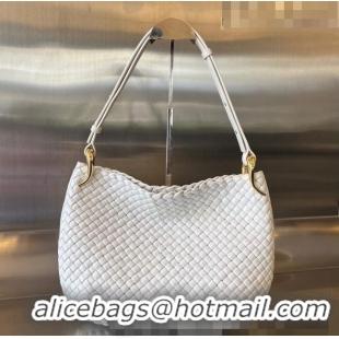 Super Quality Bottega Veneta Medium Clicker Shoulder Bag in Padded Intreccio Leather 730969 White 2023