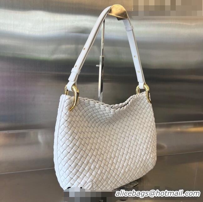 Super Quality Bottega Veneta Medium Clicker Shoulder Bag in Padded Intreccio Leather 730969 White 2023