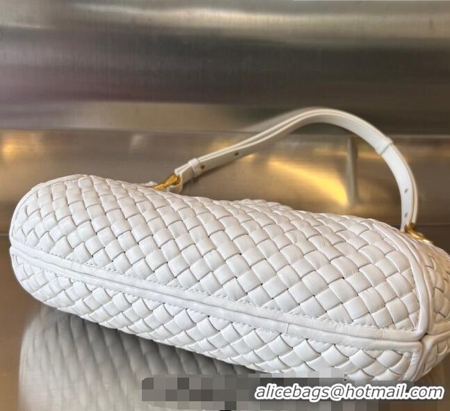 Super Quality Bottega Veneta Medium Clicker Shoulder Bag in Padded Intreccio Leather 730969 White 2023