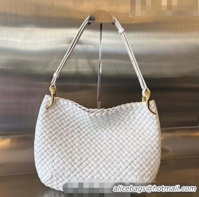 Super Quality Bottega Veneta Medium Clicker Shoulder Bag in Padded Intreccio Leather 730969 White 2023