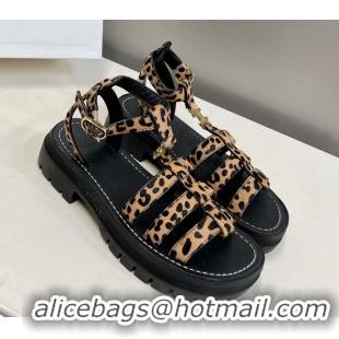 Luxury Celine Triomphe Sandals in Leopard Print Yellow/Black 071007