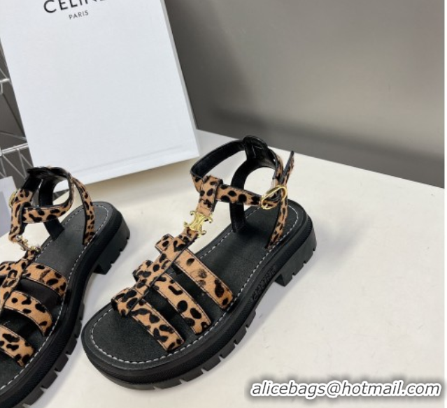 Luxury Celine Triomphe Sandals in Leopard Print Yellow/Black 071007