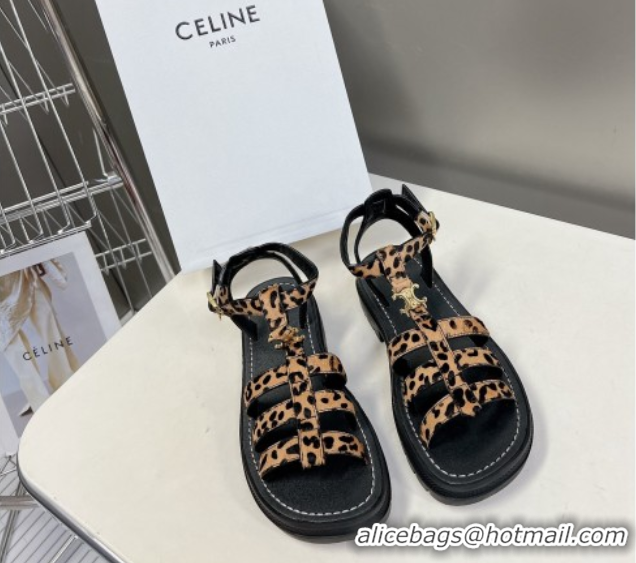 Luxury Celine Triomphe Sandals in Leopard Print Yellow/Black 071007