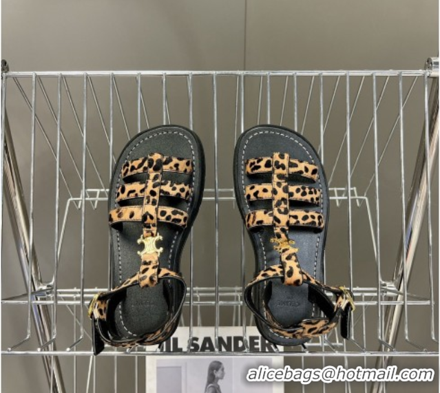 Luxury Celine Triomphe Sandals in Leopard Print Yellow/Black 071007