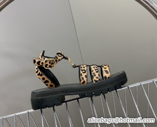 Luxury Celine Triomphe Sandals in Leopard Print Yellow/Black 071007