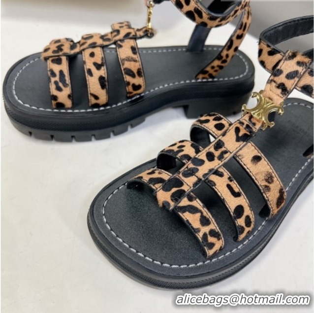 Luxury Celine Triomphe Sandals in Leopard Print Yellow/Black 071007