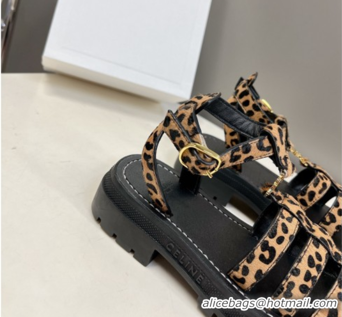 Luxury Celine Triomphe Sandals in Leopard Print Yellow/Black 071007