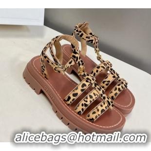 Best Grade Celine Triomphe Sandals in Leopard Print Yellow/Brown 071008