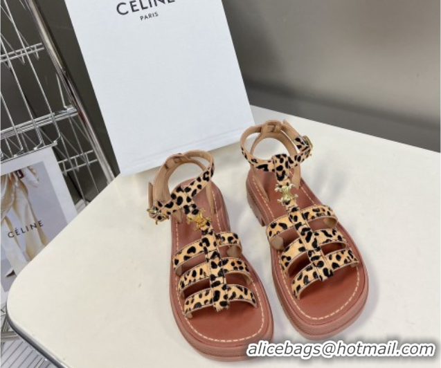 Best Grade Celine Triomphe Sandals in Leopard Print Yellow/Brown 071008