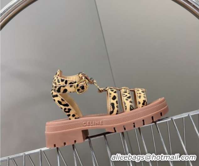 Best Grade Celine Triomphe Sandals in Leopard Print Yellow/Brown 071008