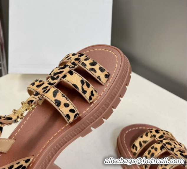 Best Grade Celine Triomphe Sandals in Leopard Print Yellow/Brown 071008