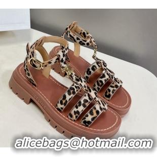 Most Popular Celine Triomphe Sandals in Leopard Print Beige 3071009