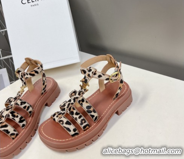 Most Popular Celine Triomphe Sandals in Leopard Print Beige 3071009