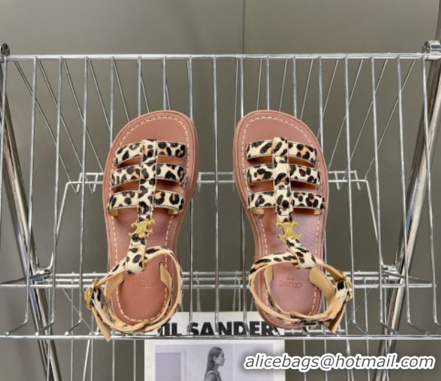 Most Popular Celine Triomphe Sandals in Leopard Print Beige 3071009