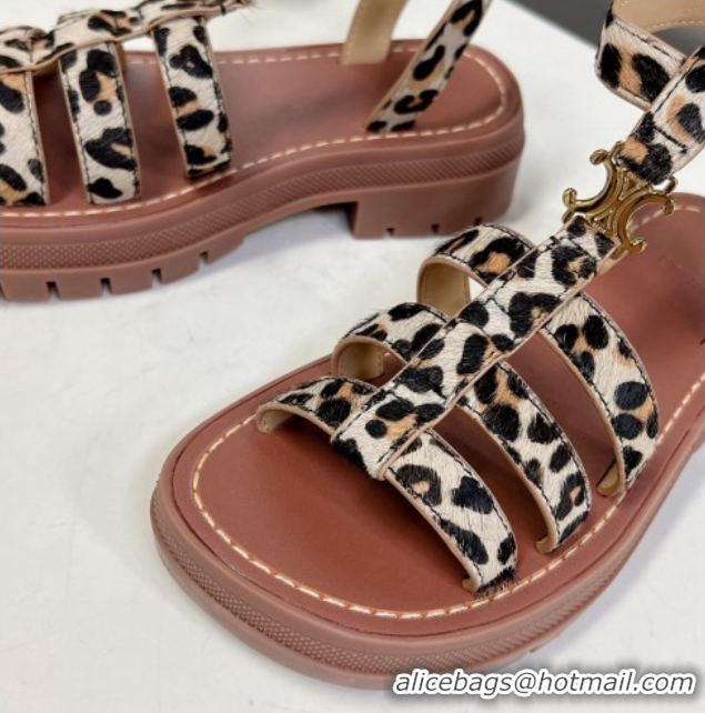 Most Popular Celine Triomphe Sandals in Leopard Print Beige 3071009