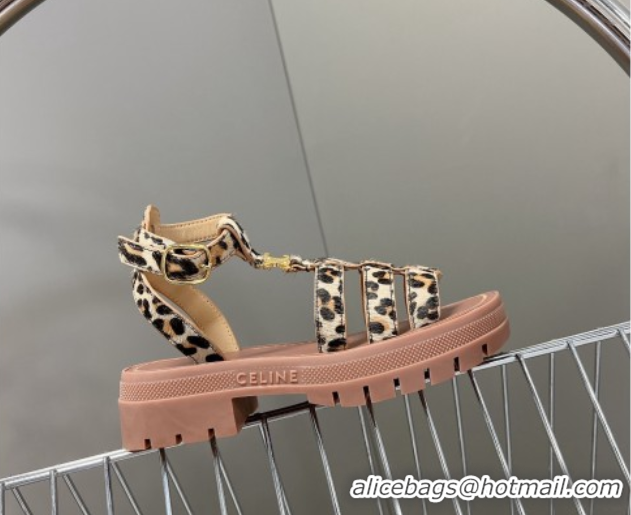 Most Popular Celine Triomphe Sandals in Leopard Print Beige 3071009