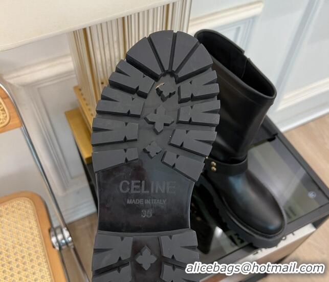 Pretty Style Celine Bulky Mid Biker Boots 5.5cm with Harness Buckle in Calfskin Black 3071013