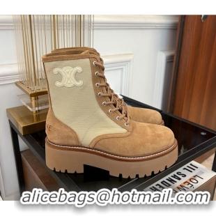 Low Price Celine Bulky Lace-up Boots 5.5cm with Triomphe in Nylon and Suede Brown 071011