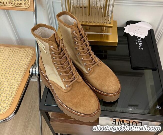 Low Price Celine Bulky Lace-up Boots 5.5cm with Triomphe in Nylon and Suede Brown 071011