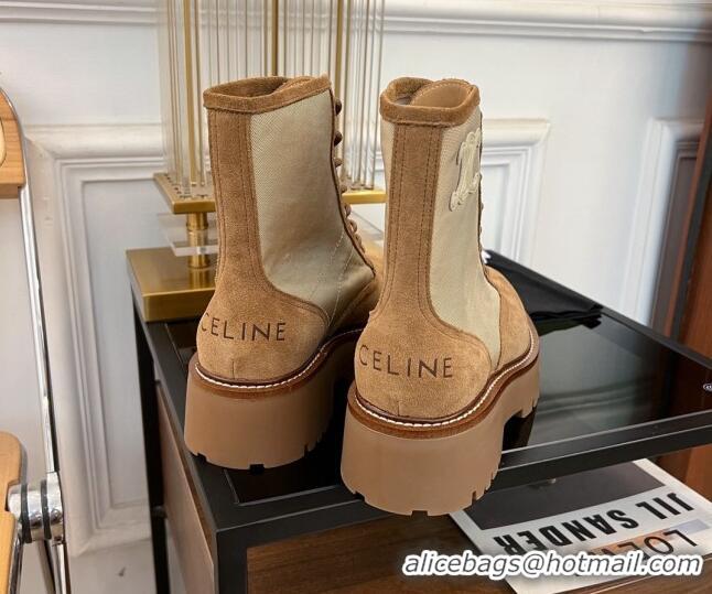 Low Price Celine Bulky Lace-up Boots 5.5cm with Triomphe in Nylon and Suede Brown 071011