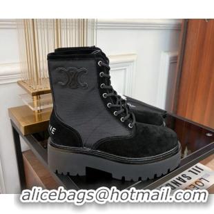 Good Looking Celine Bulky Lace-up Boots 5.5cm with Triomphe in Nylon and Suede Black 071014