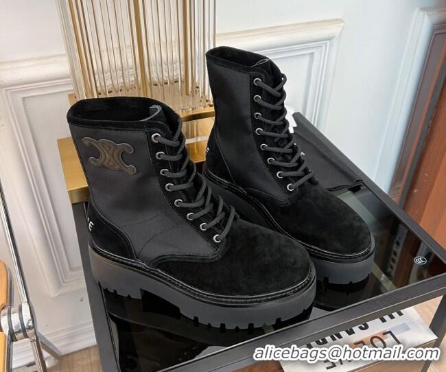 Good Looking Celine Bulky Lace-up Boots 5.5cm with Triomphe in Nylon and Suede Black 071014