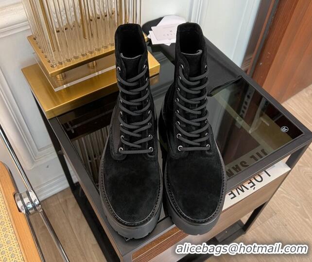 Good Looking Celine Bulky Lace-up Boots 5.5cm with Triomphe in Nylon and Suede Black 071014