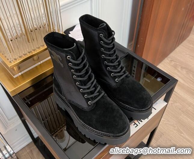 Good Looking Celine Bulky Lace-up Boots 5.5cm with Triomphe in Nylon and Suede Black 071014