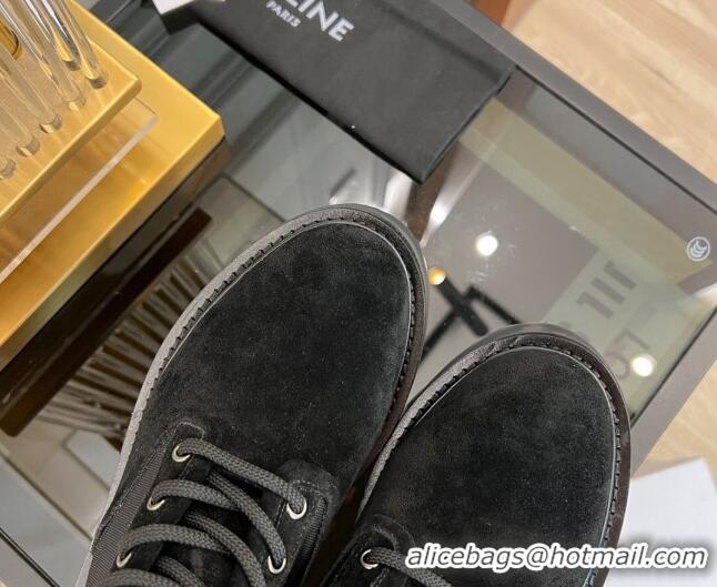 Good Looking Celine Bulky Lace-up Boots 5.5cm with Triomphe in Nylon and Suede Black 071014