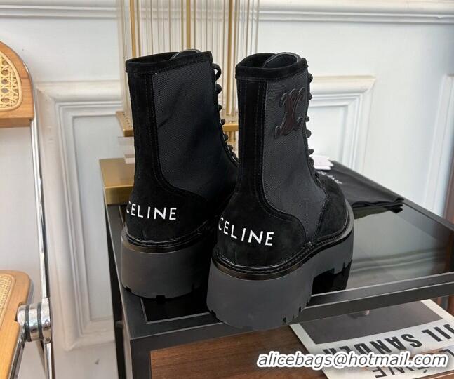 Good Looking Celine Bulky Lace-up Boots 5.5cm with Triomphe in Nylon and Suede Black 071014